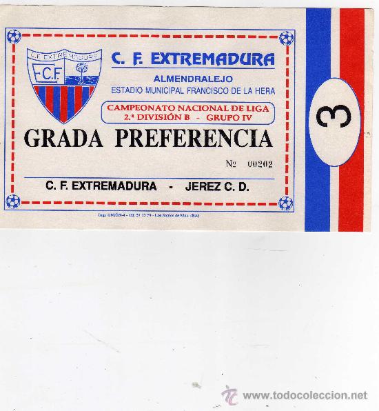 Coleccionismo deportivo: entrada, C.F.extremadura,partido C.F.extremadura - jerez C.D.