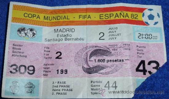 Coleccionismo deportivo: Alemania - Espa&ntilde;a - Mundial Futbol Espa&ntilde;a 82 - 2 Julio 1982 - Estadio Santiago Bernabeu