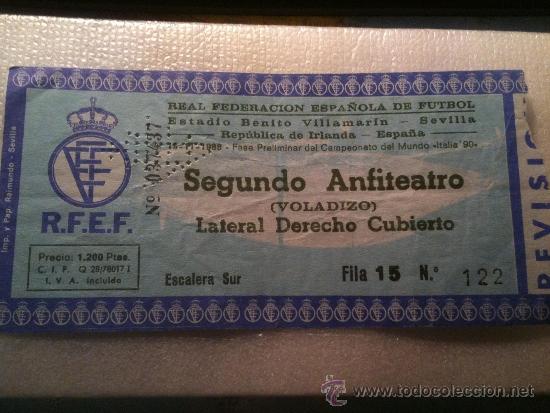 Coleccionismo deportivo: ENTRADA MUNDIAL ITALIA 90 - ESPA&Ntilde;A vs REPUBLICA DE IRLANDA- FASE PRELIMINAR DEL CAMPEONATO DEL MUNDO