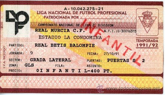Sammelleidenschaft Sport: ENTRADA ENTRADAS FUTBOL FOOTBALL TICKET REAL MURCIA REAL BETIS 1991