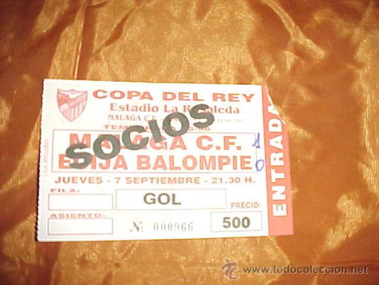 Sports collectibles: COPA DEL REY TEMPORADA 95 -96. MALAGA C.F. ECIJA BALOMPIE. ESTADIO LA ROSALEDA. ENTRADA SOCIOS