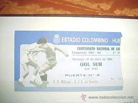 Sports collectibles: ENTRADA FUTBOL. ESTADIO COLOMBINO HUELVA. CAMPEONATO NACIONAL DE LIGA 1987 - 88