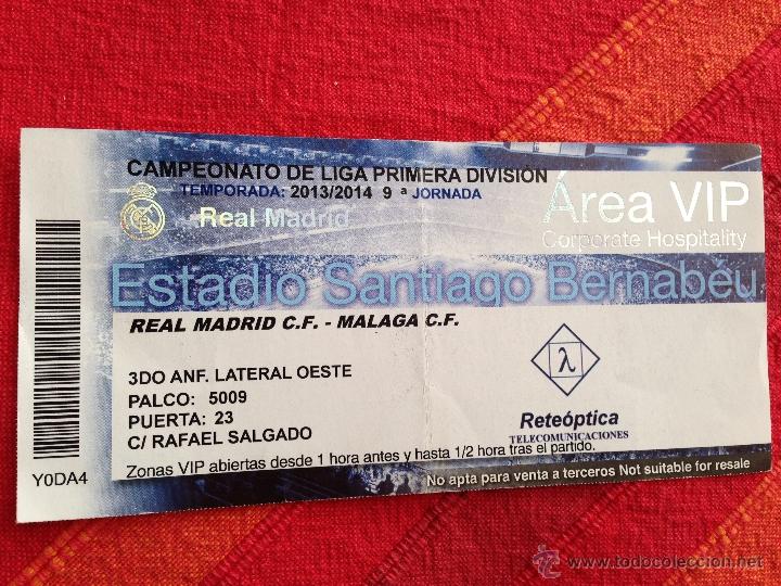 Coleccionismo deportivo: ENTRADA TICKET VIP REAL MADRID MALAGA LIGA 2013 2014