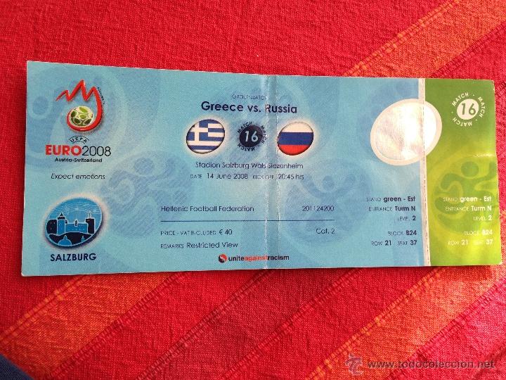 Coleccionismo deportivo: ENTRADA TICKET GRECIA GREECE RUSIA RUSSIA EURO2008 - MATCH 16 - CON BANDERAS