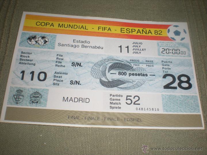 Colecionismo desportivo: ENTRADA FINAL MUNDIAL ESPA&Ntilde;A 82 . REPRODUCCI&Oacute;N DEL DIARIO EL MUNDO.