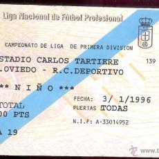Collezionismo sportivo: ENTRADA DE FUTBOL R. OVIEDO - R.C. DEPORTIVO DE LA CORUÑA - NIÑO - 3/1/1996