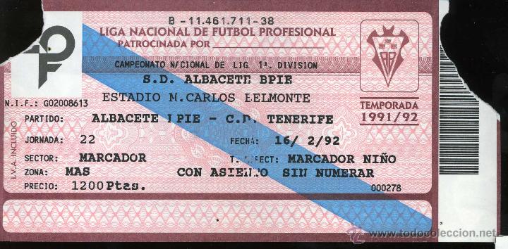 Collectionnisme sportif: ENTRADA FUTBOL FOOTBALL TICKET ALBACETE CD TENERIFE ESPA&Ntilde;A SPAIN