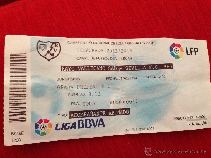 Collezionismo sportivo: R4168 ENTRADA TICKET RAYO VALLECANO SEVILLA LIGA 2013 2014