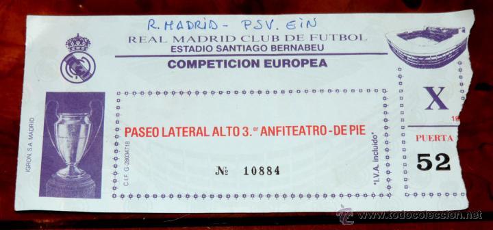 Sammelleidenschaft Sport: ENTRADA DE FUTBOL, 1988 REAL MADRID-PSV EINDHOVEN 1-1, 6 de abril de 1988 SEMIFINAL PARTIDO DE IDA,