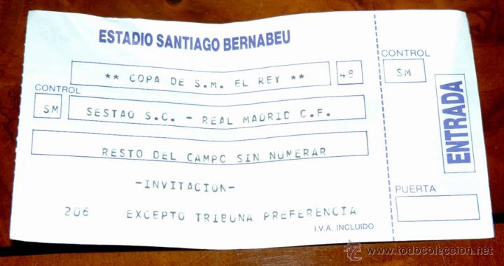 Sammelleidenschaft Sport: ENTRADA FUTBOL, ESTADO SANTIAGO BERNABEU, SESTAO S.C. - REAL MADRID C.F., COPA DE S.M. EL REY, 1987,