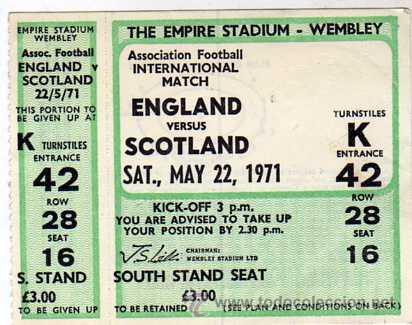 Sammelleidenschaft Sport: Entrada futbol estadio Empire  Wembley. Inglaterra Escocia 1971