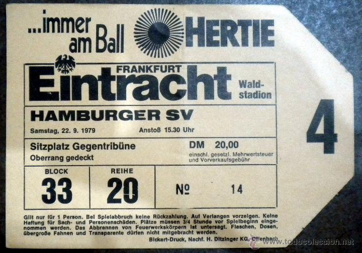 Coleccionismo deportivo: ENTRADA FUTBOL TICKET FOOTBALL EINTRACHT FRANKFURT HAMBURGER SV 1979