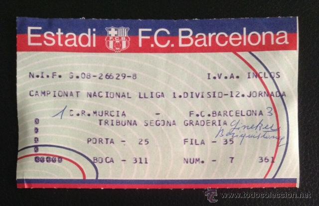 Coleccionismo deportivo: entrada futbol club barcelona murcia campeonato nacional de liga 12 jornada 27 diciembre de 1988