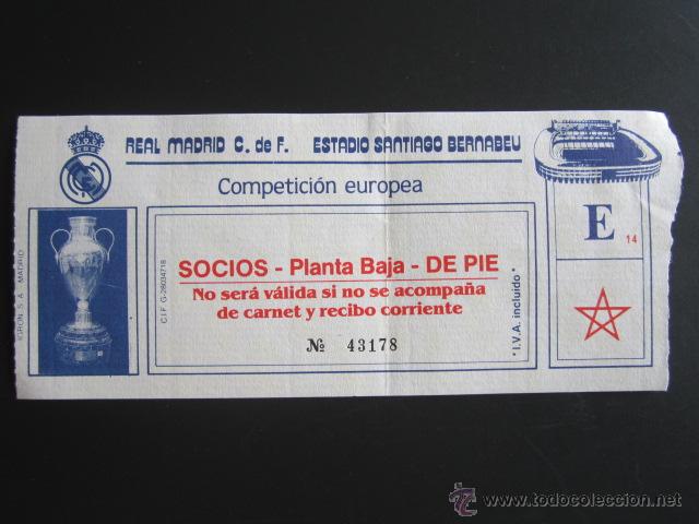 Collezionismo sportivo: ENTRADA DE F&Uacute;TBOL REAL MADRID. ESTADIO SANTIAGO BERNABEU. COMPETICI&Oacute;N EUROPEA.