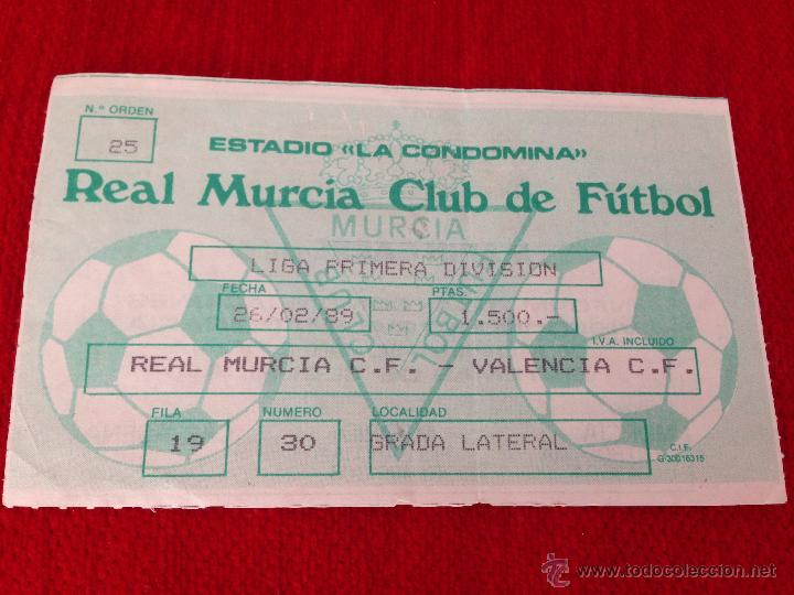 Coleccionismo deportivo: R111 ENTRADA TICKET REAL MURCIA VALENCIA TEMPORADA LIGA 1988 1989
