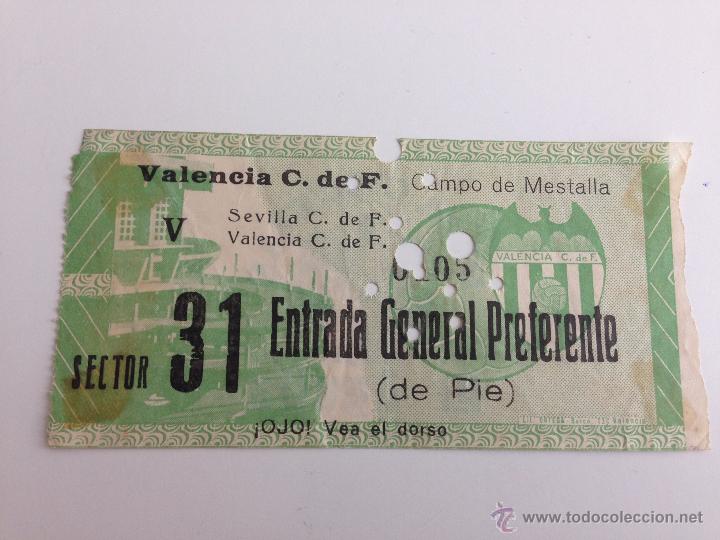 Coleccionismo deportivo: R78 ENTRADA TICKET VALENCIA SEVILLA A&Ntilde;OS 60 70 CAMPO DE MESTALLA CONTROL V