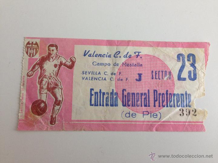 Coleccionismo deportivo: R79 ENTRADA TICKET VALENCIA 1-0 SEVILLA (6-1-1963) CAMPO DE MESTALLA CONTROL J