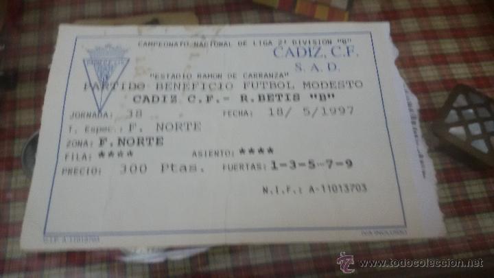 Sammelleidenschaft Sport: ENTRADA PARTIDO DE FUTBOL CADIZ - BETIS B - ESTADIO RAMON CARRANZA - A&Ntilde;O 1997