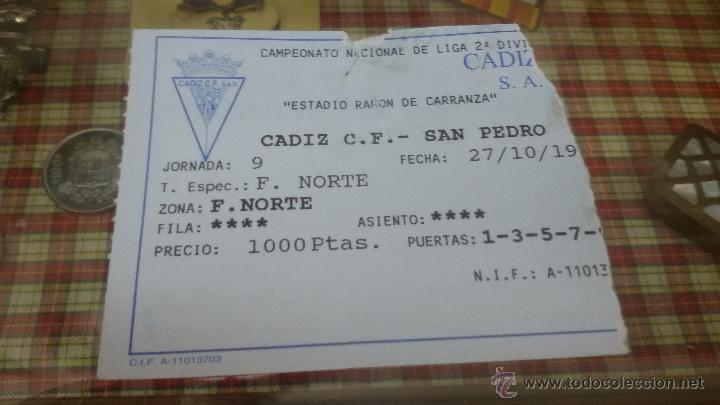 Sammelleidenschaft Sport: ENTRADA PARTIDO DE FUTBOL CADIZ - SAN PEDRO - ESTADIO RAMON DE CARRANZA - A&Ntilde;O 1997