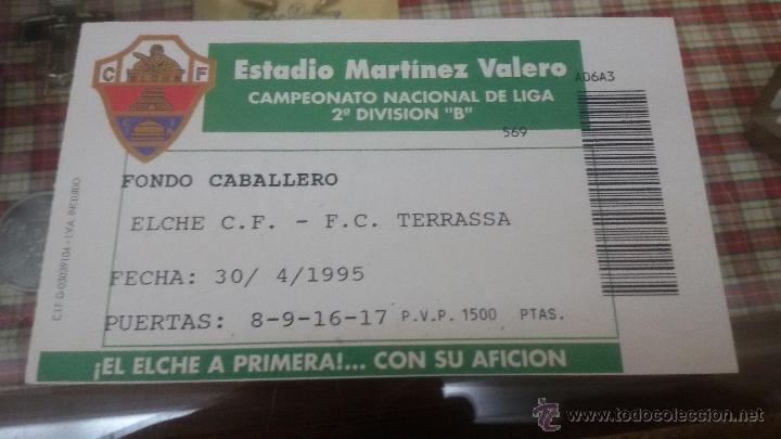 Coleccionismo deportivo: ENTRADA DE FUTBOL ESTADIO MARTINEZ VALERO - ELCHE - TERRASSA - A&Ntilde;O 1995 - 2&ordm; DIVISION B