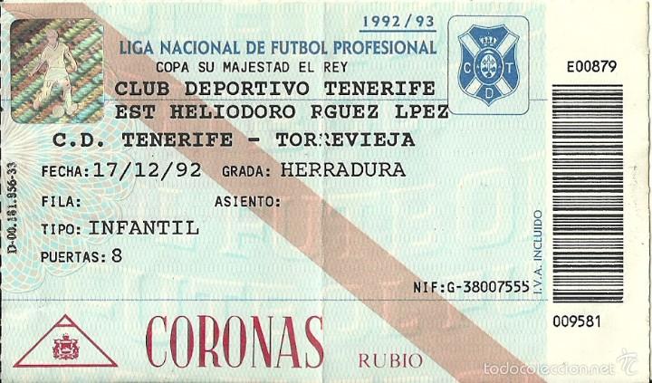 Sports collectibles: 17/12/1992:CD Tenerife-Torrevieja.92/93.Heliodoro Rodriguez Lopez.Copa Del Rey.Herradura.