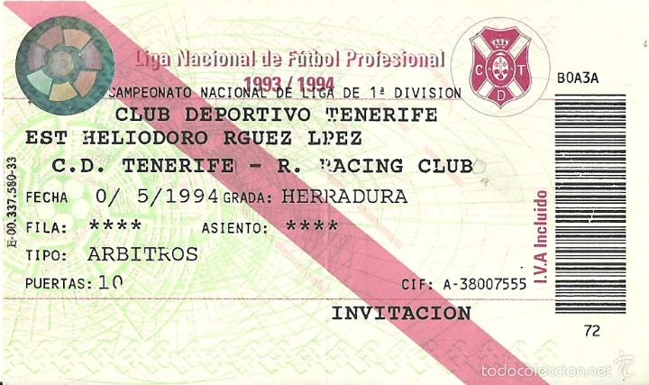 Colecionismo desportivo: 8/5/1994:CD Tenerife-R.Racing C. Santander.Heliodoro Rodr&iacute;guez L&oacute;pez.1&ordf; Div.Jorn. 37.