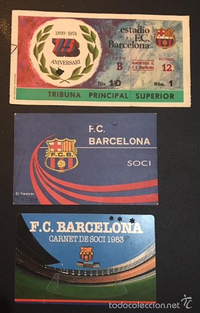 Coleccionismo deportivo: lote entrada f.c. barcelona manchester city 75 aniversari y carnet de soci 1979 y 1983 socio