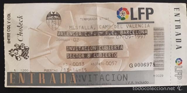 Coleccionismo deportivo: entrada del 7 de septiembre de 1997 valencia c.f. f.c. barcelona liga 1997-1998 mestalla