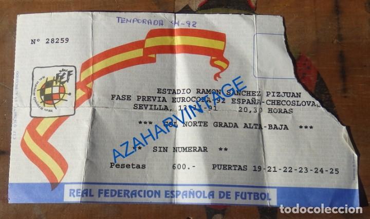 Coleccionismo deportivo: Entrada futbol 1991 España v Checoslovaquia, Sevilla, Ramon Sanchez Pizjuan, previa Eurocopa 92 - Foto 1 - 71532491