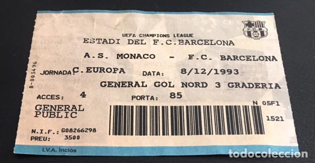Coleccionismo deportivo: entrada a.s. monaco f.c. barcelona uefa champions league copa de europa 8 diciembre 1993