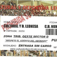 Coleccionismo deportivo: ENTRADA-INVITACION FUTBOL - PARTIDO CULTURAL LEONESA-NUMANCIA B - 4 DE SEPTIEMBRE DE 2011 . Lote 100034715