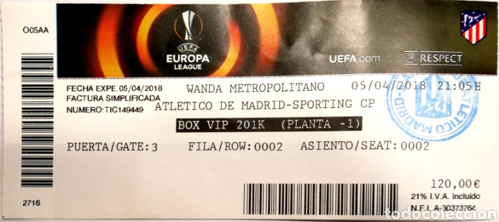 entrada ticket - atletico de madrid sporting li - Buy Old Football Tickets at todocoleccion - 117858462
