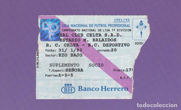 Coleccionismo deportivo: ENTRADA SUPLEMENTO SOCIO. R.C. CELTA - R.C. DEPORTIVO CORU&Ntilde;A. BALAIDOS 31-01-1993