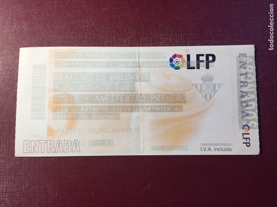 entrada: real betis balompié/ a.s mónaco f.c. - Comprar Entradas de Fútbol Antiguas en ...