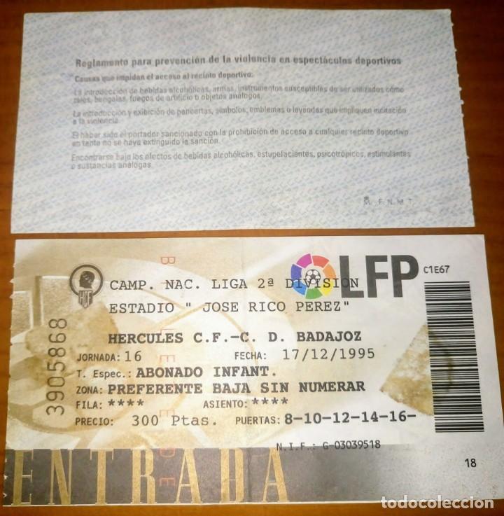Sammelleidenschaft Sport: ENTRADA ESTADIO JOSE RICO PEREZ PARTIDO HERCULES - CD BADAJOZ