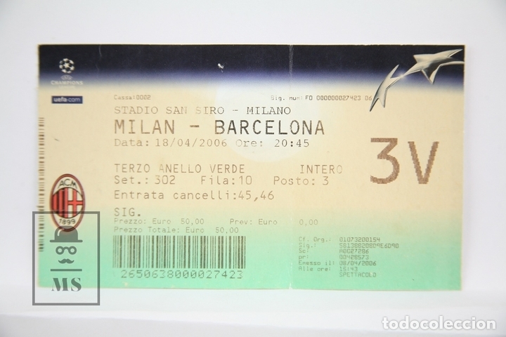 Collectionnisme sportif: Entrada De F&uacute;tbol - Milan - Barcelona / Stadio San Siro Milan - Champions League - 18 - 4 - 2006