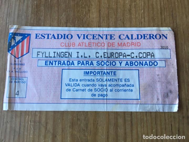 Collectionnisme sportif: R6075 ENTRADA TICKET FUTBOL ATLETICO MADRID FYLLINGEN RECOPA EUROPA 1991 1992