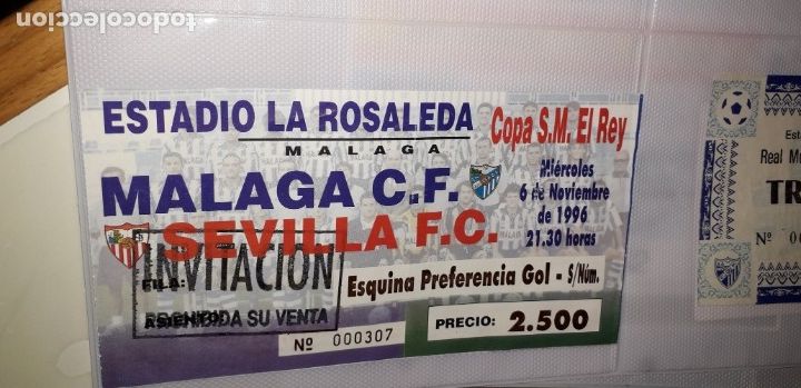 Coleccionismo deportivo: ENTRADA ENTRADAS FUTBOL FOOTBALL TICKET ESPA&Ntilde;A SPAIN MALAGA SEVILLA COPA DEL REY 1996 6 NOVIEMBRE
