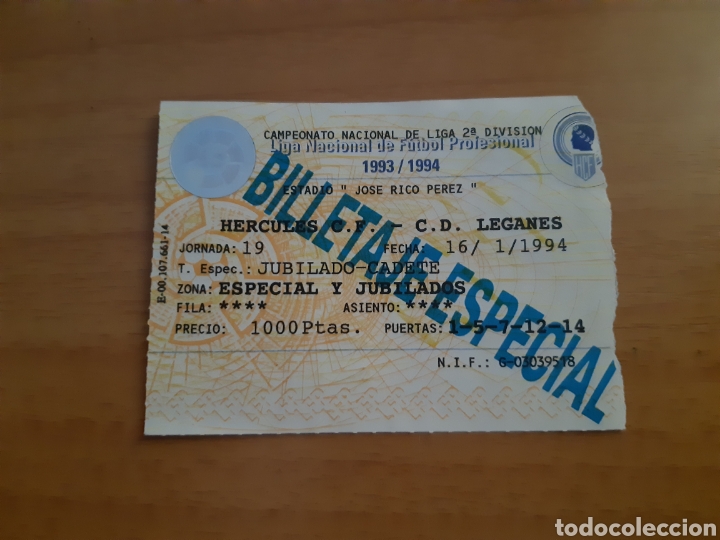 Coleccionismo deportivo: ENTRADA F&Uacute;TBOL H&Eacute;RCULES LEGAN&Eacute;S SEGUNDA DIVISI&Oacute;N 1994