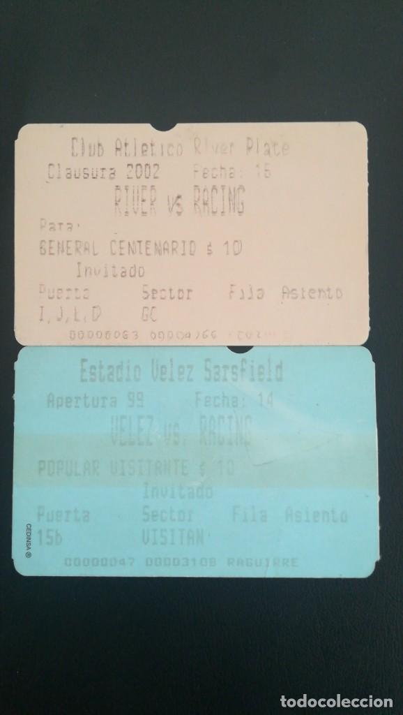 Collectionnisme sportif: 2 ENTRADA ARGENTINA RIVER VS RACING Y V&Eacute;LEZ VS RACING 1999 Y 2000 TICKET FOOTBALL