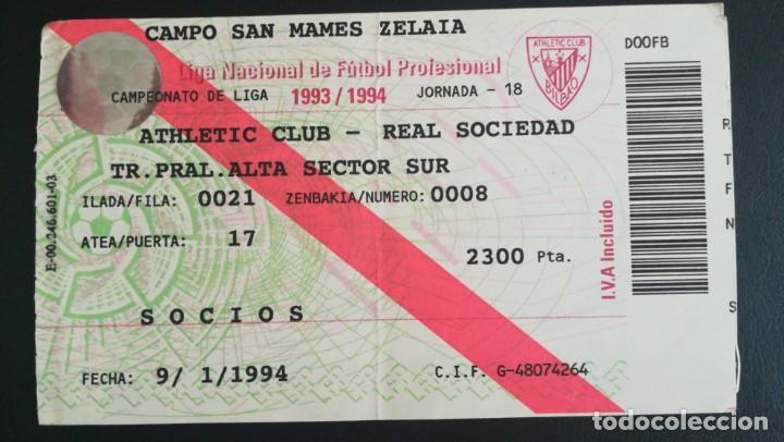 Colecionismo desportivo: ENTRADA FUTBOL ATHLETIC CLUB BILBAO REAL SOCIEDAD 1993 1994 SAN MAM&Eacute;S TICKET FOOTBALL