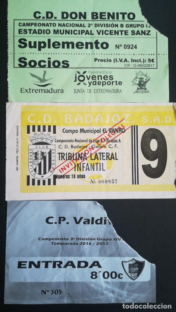 Collectionnisme sportif: 3 ENTRADA FUTBOL EXTREMADURA BADAJOZ VS GETAFE CF, CP VALDIVIA Y CD DON BENITO TICKET FOOTBALL