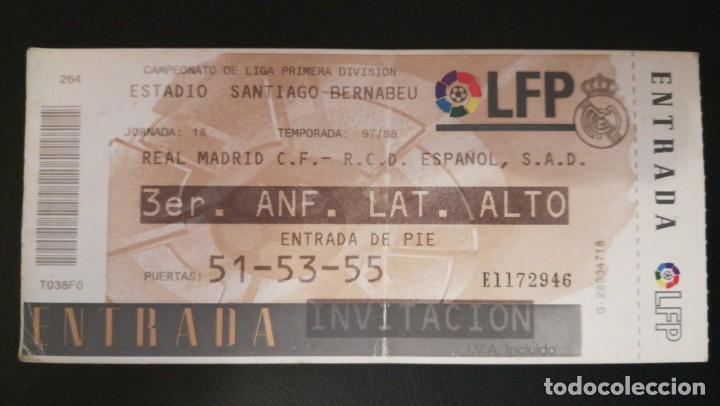 Collectionnisme sportif: ENTRADA FUTBOL REAL MADRID ESPANYOL 1997 1998 BERNABEU TICKET FOOTBALL