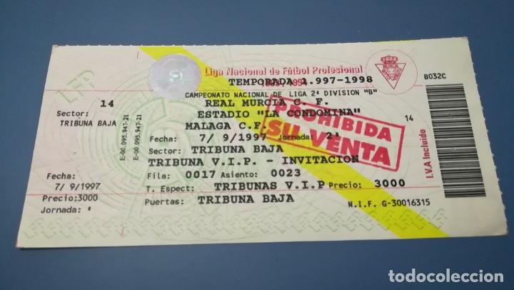 Colecionismo desportivo: ENTRADA FUTBOL MURCIA M&Aacute;LAGA LA CONDOMINA 1997 1998 TICKET FOOTBALL
