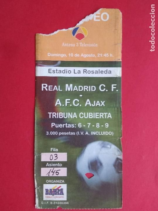 Sports collectibles: ENTRADA DE FUTBOL ESTADIO LA ROSALEDA MALAGA A&Ntilde;O 1997 REAL MADRID - AJAX DE AMSTERDAM