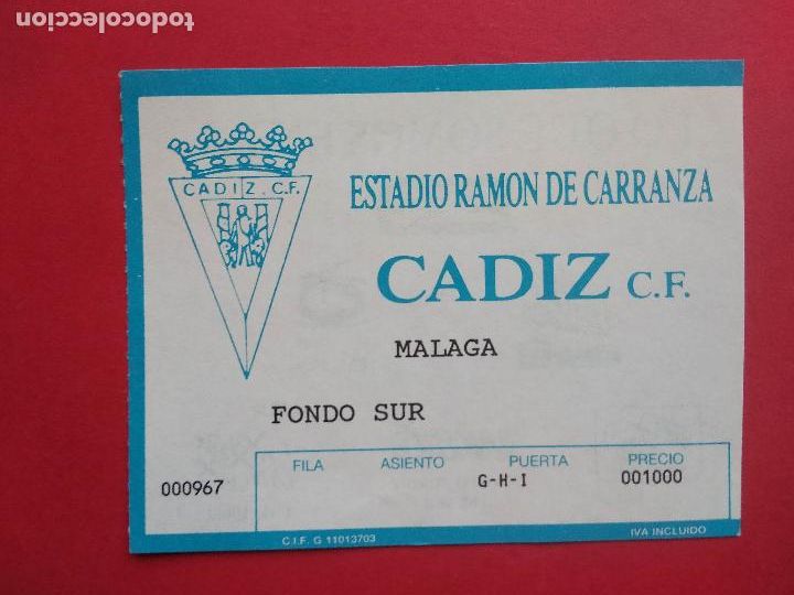 Sports collectibles: ENTRADA DE FUTBOL ESTADIO RAMON DE CARRANZA CADIZ CF - MALAGA