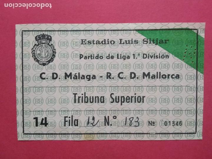Sports collectibles: ENTRADA DE FUTBOL ESTADIO LUIS SITJAR CD MALAGA - RCD MALLORCA LIGA 1&ordf; DIVISION