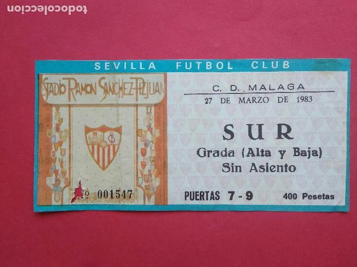 Sports collectibles: ENTRADA DE FUTBOL ESTADIO RAMON SANCHEZ PIZJUAN SEVILLA CF - CD MALAGA A&Ntilde;O 1983