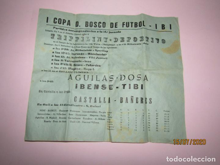 Collezionismo sportivo: Antiguo Folleto de la 1&ordf; COPA D. BOSCO DE FUTBOL - IBI con Publicidad del Bar JUANETE