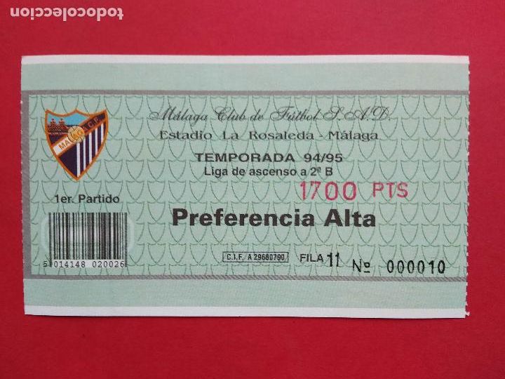 Colecionismo desportivo: ENTRADA DE FUTBOL ESTADIO LA ROSALEDA TEMPORADA 94 95 1994 1995 MALAGA CF LIGA DE ASCENSO A 2&ordf; B